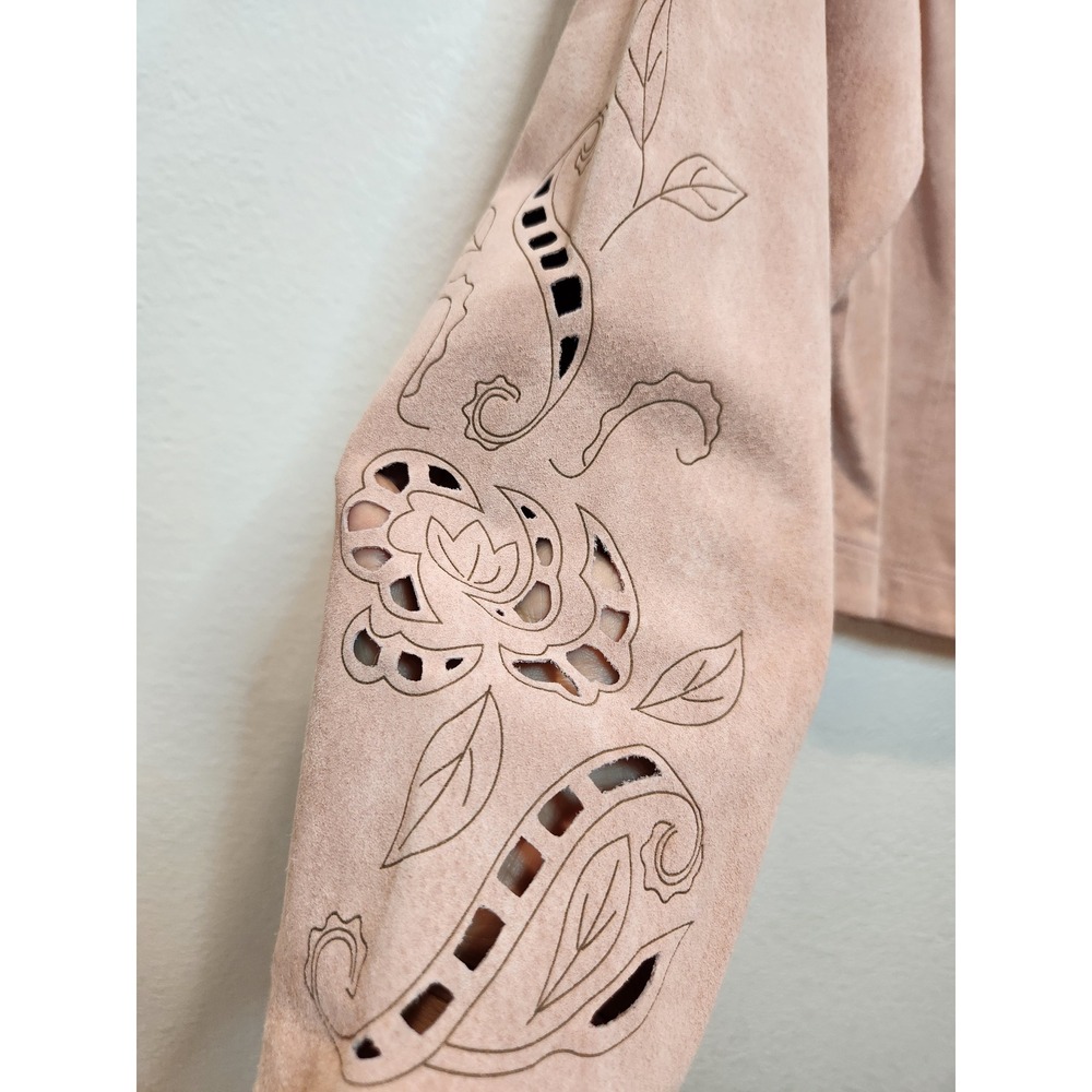 Cedar Creek Pink Suede Leather Jacket Floral Cutout Boho Western M y2k festival - Picture 7 of 9